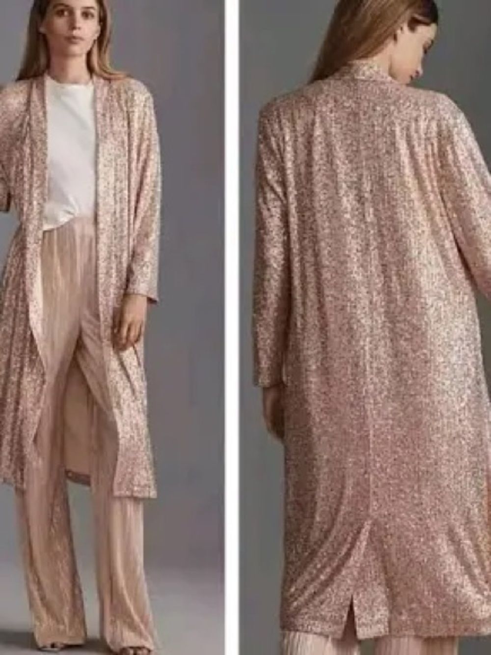 Anthropologie Mare Mare Rose Gold Sequin Duster Coat XS